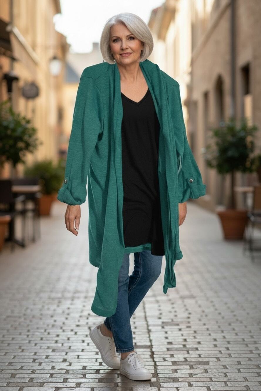 Kim Rogers Womens XL Teal Open Front Cardigan Black Layered Top